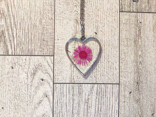 Pink Flower Heart Necklace