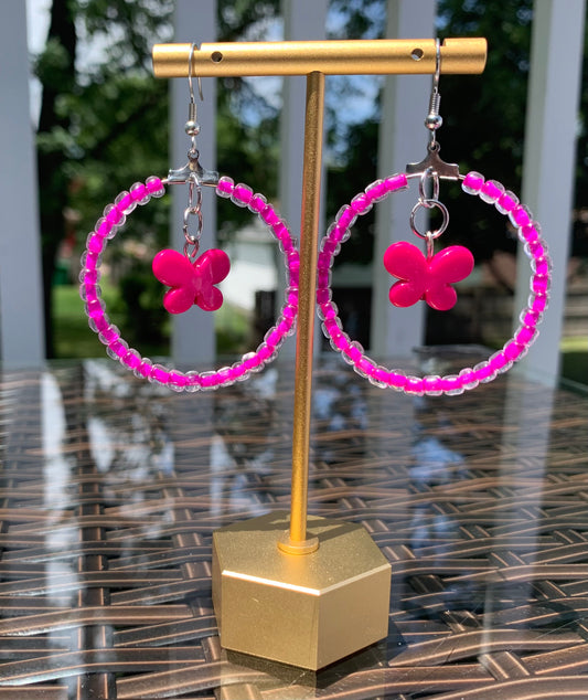 Pink Butterfly Hoops