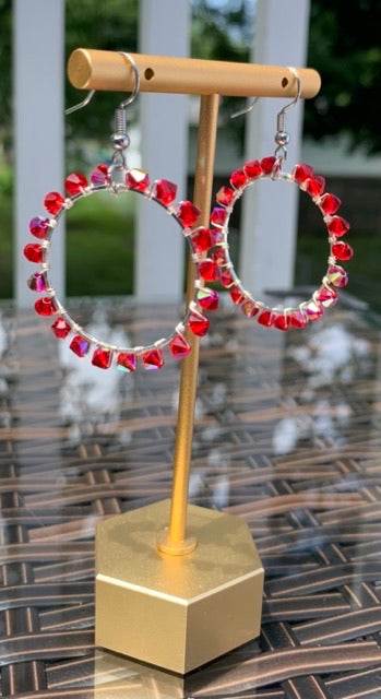 Red Beaded Wire Wrapped Earrings